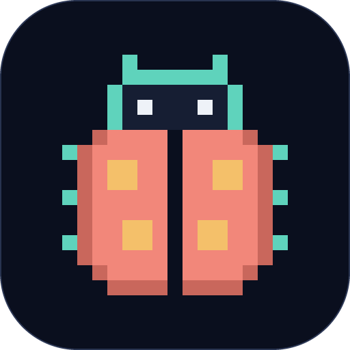 Dottie the ladybug, a pixel ladybug with a coral shell and four spots.